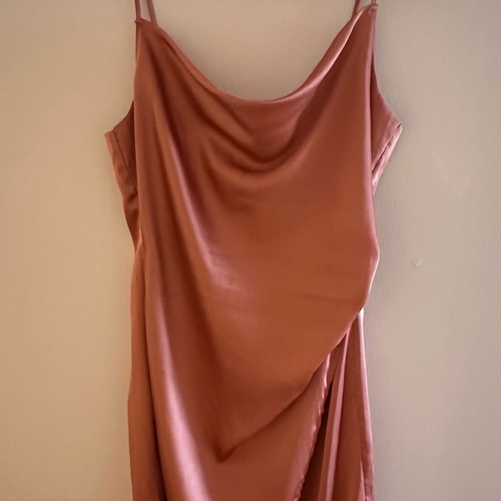 Pink Ruched Asymmetrical Slip Dress